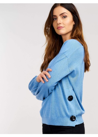 Cotton Blend Sweater with Side Buttons