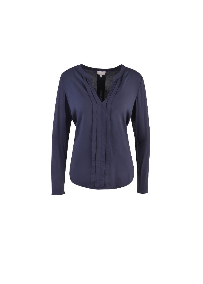 Navy V-Neck Blouse
