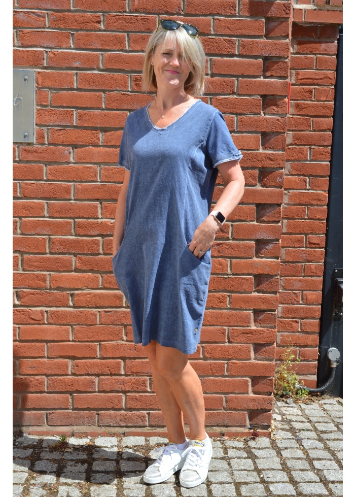 Cotton Linen V Neck Dress