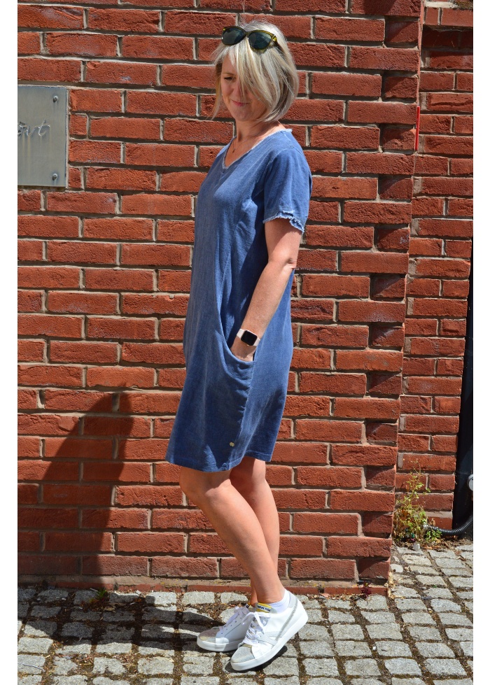 Cotton Linen V Neck Dress