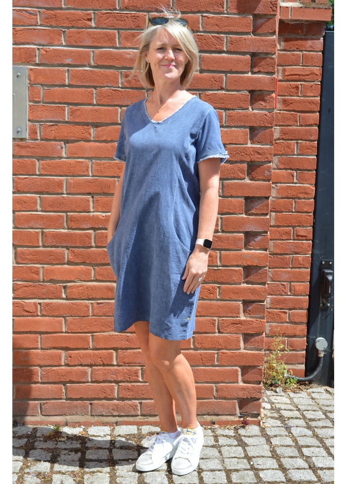 Cotton Linen V Neck Dress