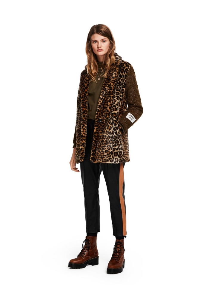 Contrast Sleeve Leopard Print Coat