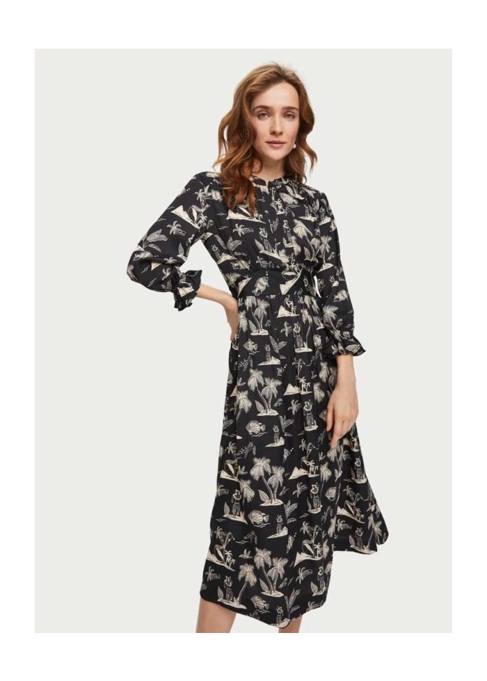Printed Stain Midi Dress