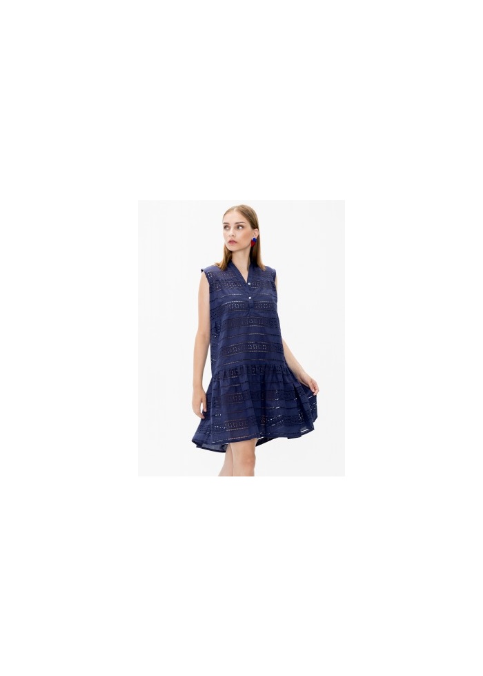 Vera Dress Navy Embroidery