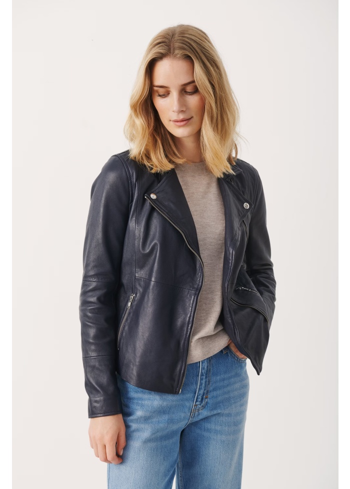Part Two | Frances Leather Jacket Navy