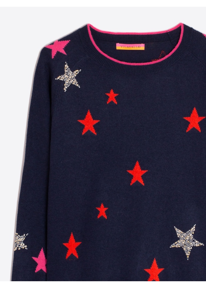 Vilagallo | Intarsia Star Jumper Navy