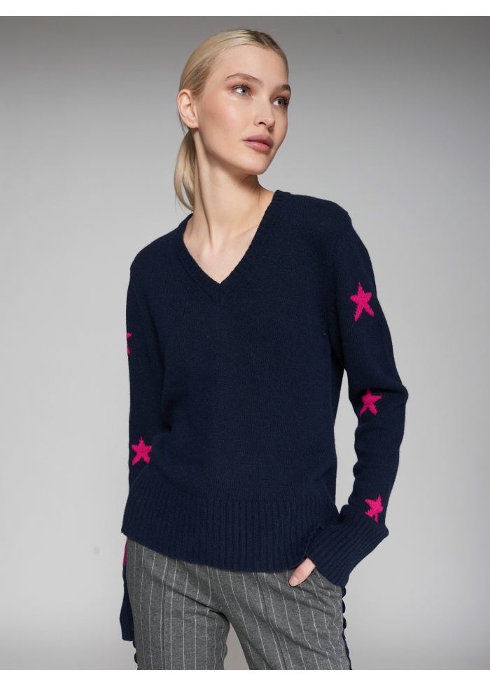 Vilagallo | Intarsia Star Jumper Navy