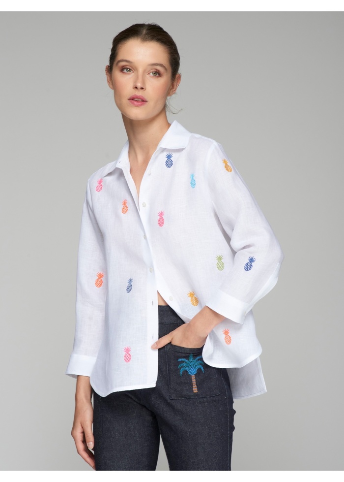 Vilagallo | Poline Embroidered Lino Blanco Shirt