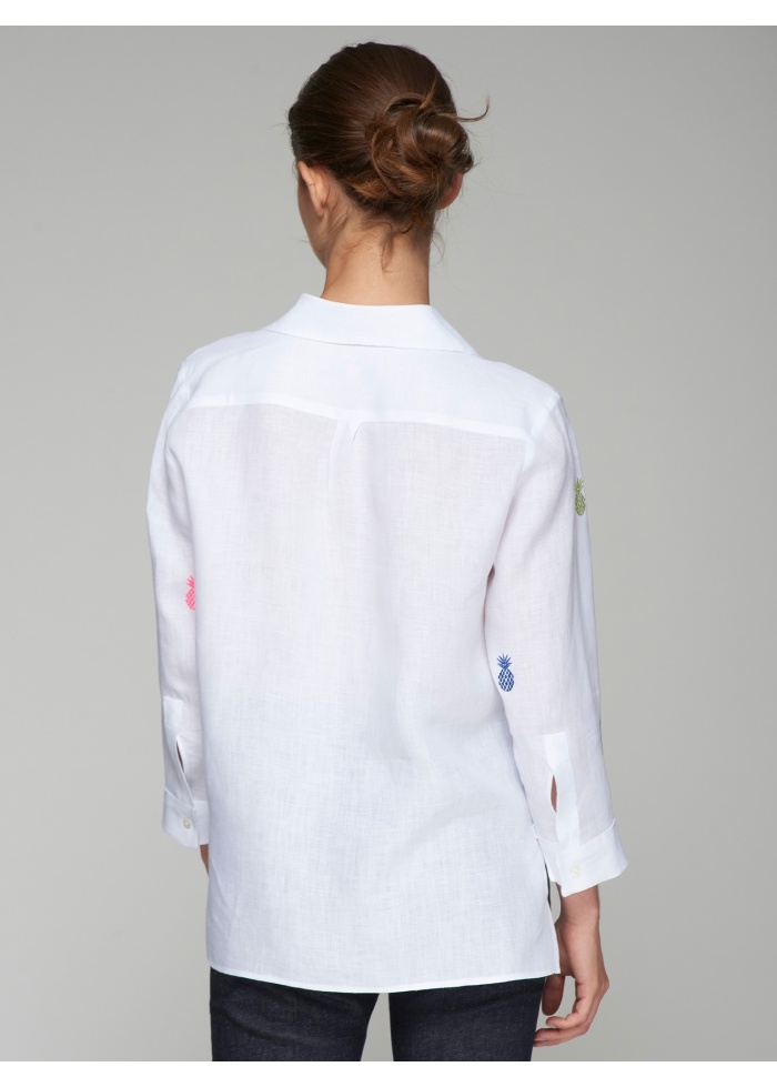 Vilagallo | Poline Embroidered Lino Blanco Shirt