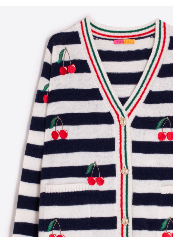 Vilagallo | Cherry Stripe Cardigan 