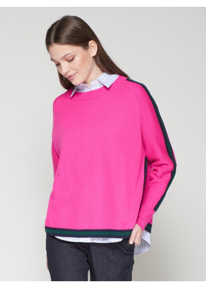 Vilagallo | Pink Jumper With Navy Trim