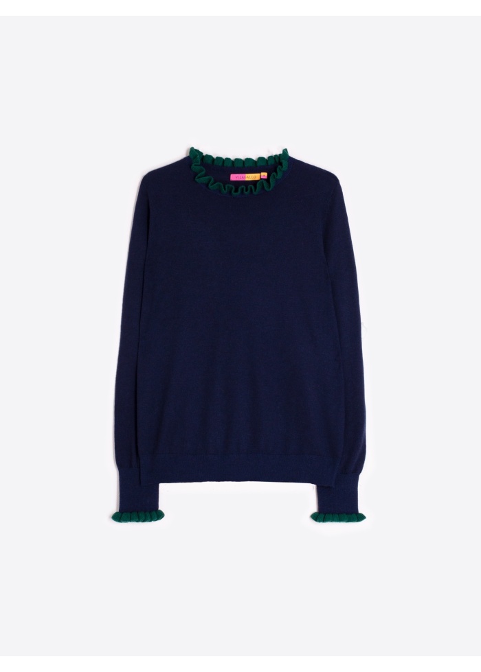 Vilagallo | Navy Ruffle Trim Jumper