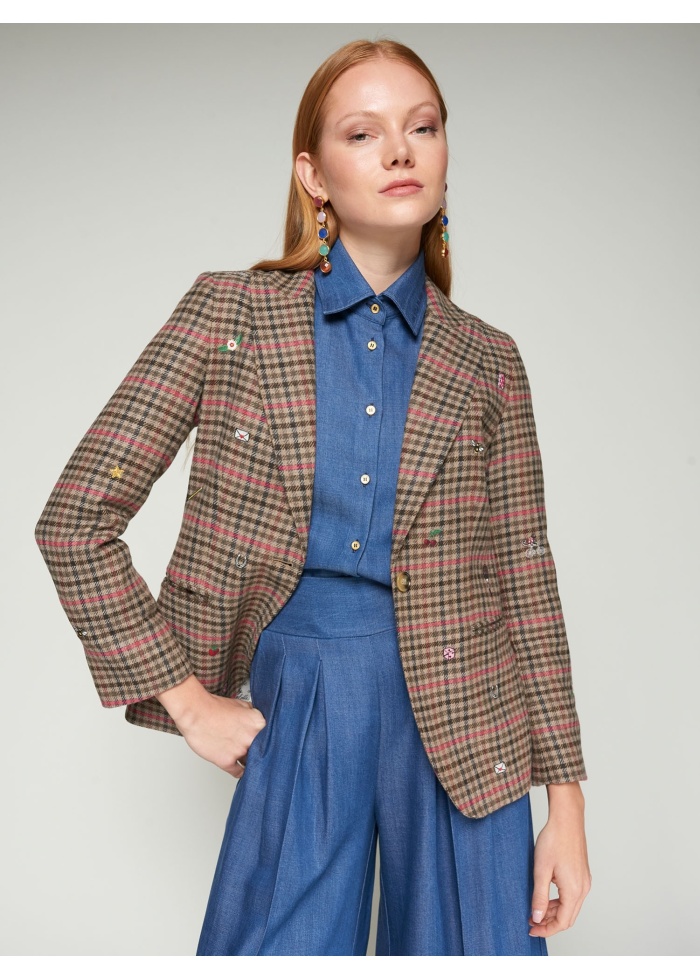 Vilagallo | Houndstooth Jacket With Embroidery