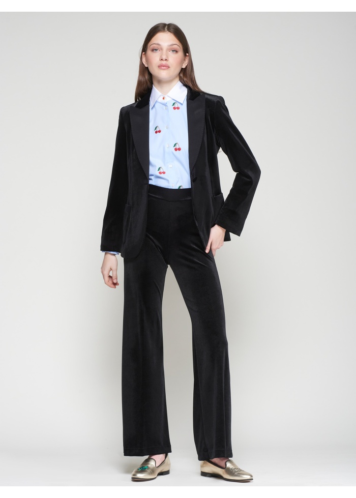 Vilagallo | Velvet Black Flare Trousers