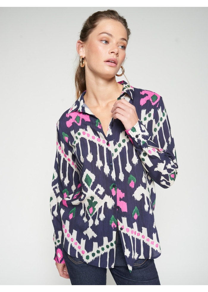 Vilagallo | Navy Ikat Print Shirt