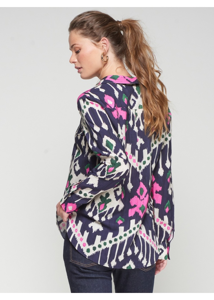 Vilagallo | Navy Ikat Print Shirt