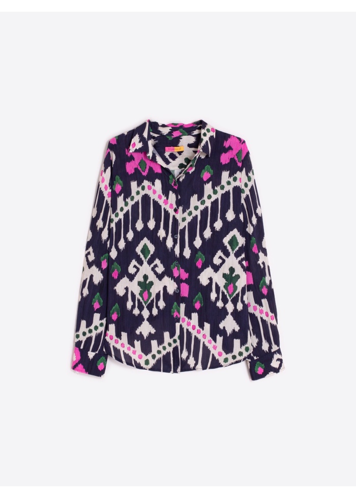 Vilagallo | Navy Ikat Print Shirt