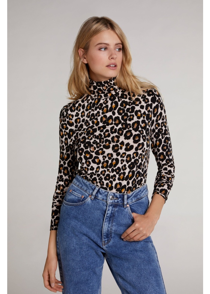 Oui | Leopard Print Roll Neck