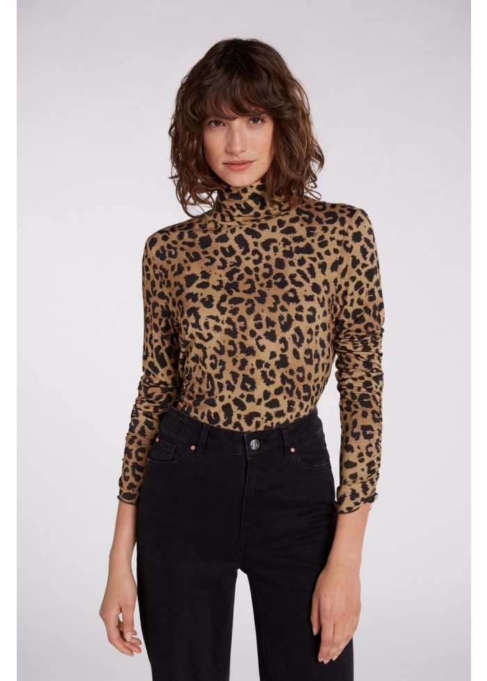 Oui | Leopard Print Roll Neck