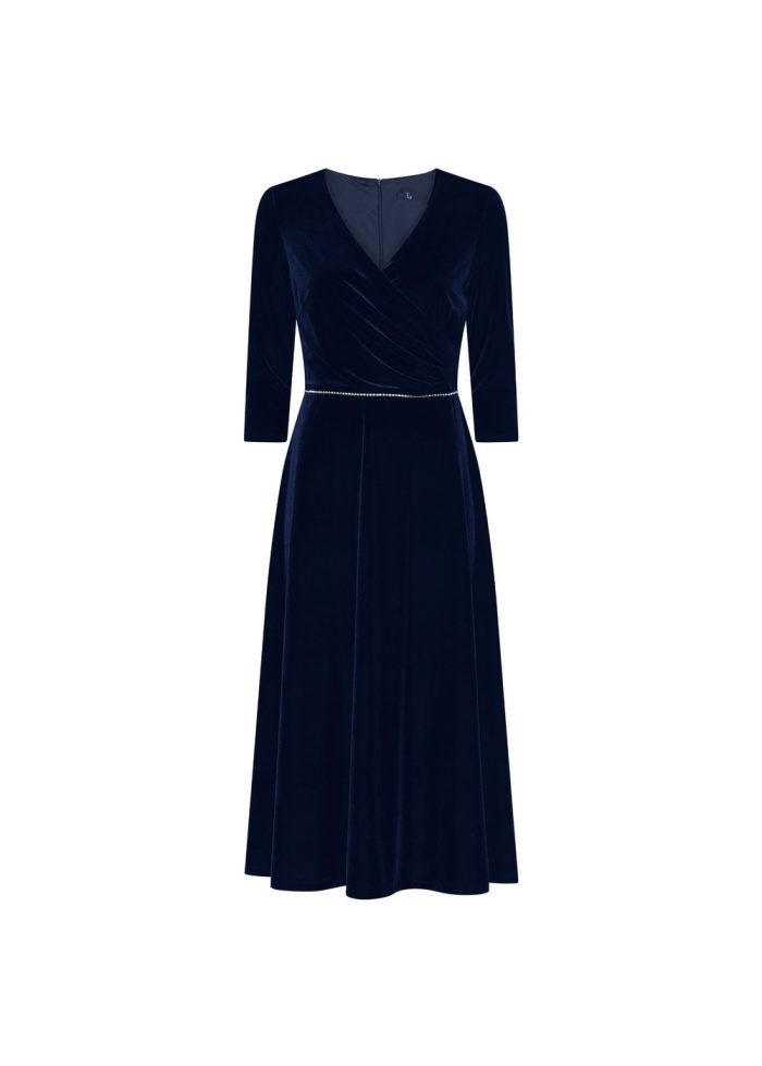 Tia | Diamante Velvet Dress Navy