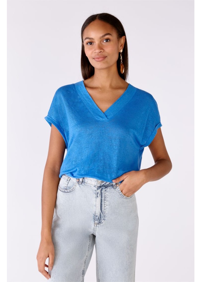 Oui | Linen V-Neck Tee
