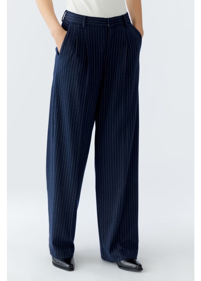 Oui | Pinstripe Navy Trousers
