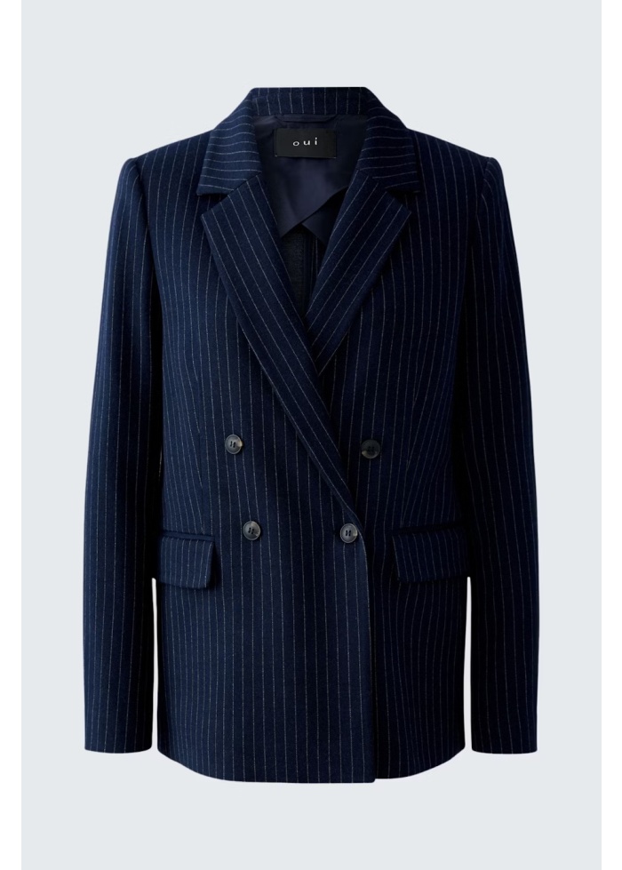 Oui | Pinstripe Navy Jacket