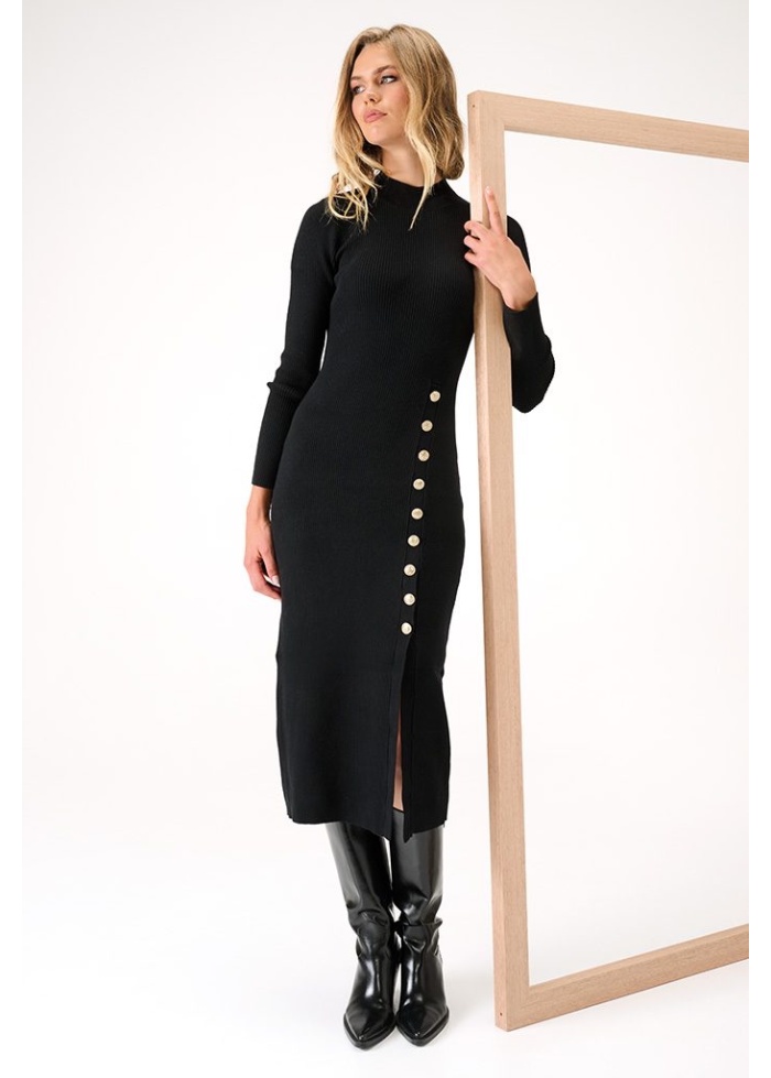 KDesign | Button Detail Black Dress