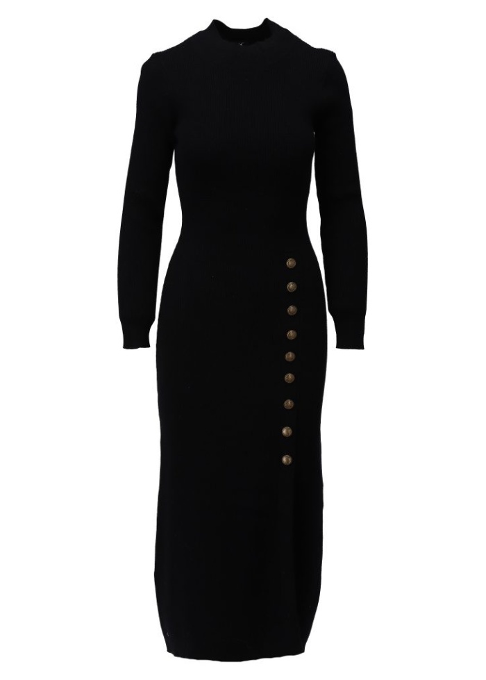 KDesign | Button Detail Black Dress