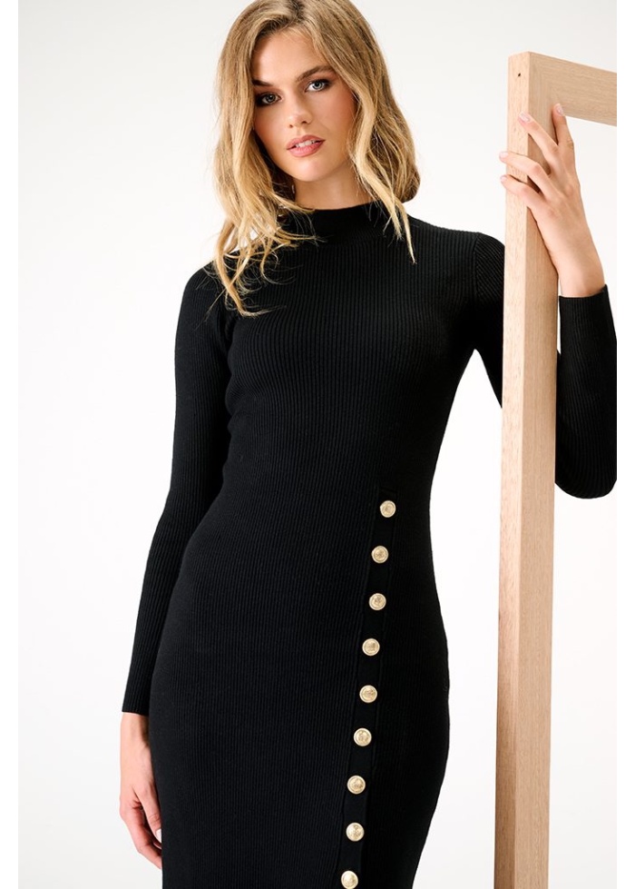 KDesign | Button Detail Black Dress
