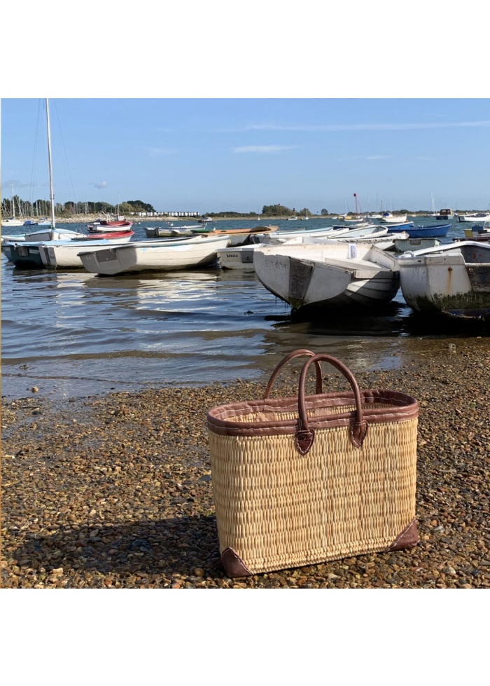 BasketBasket | Leather Trim Oblong Basket Large