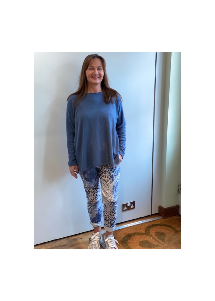 Lulu | Blue Animal Print Trousers