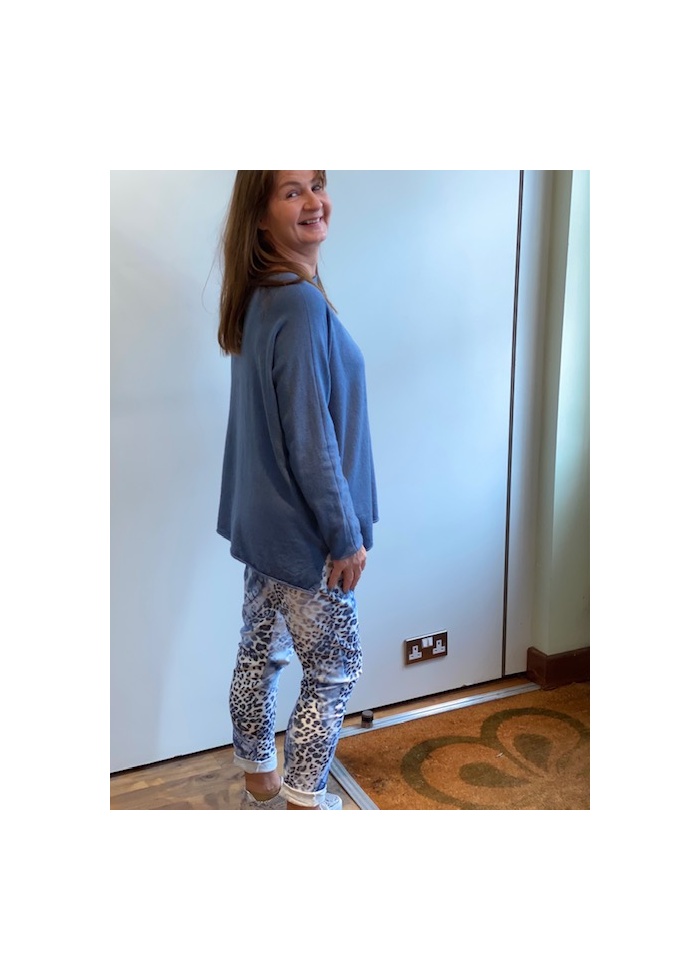 Lulu | Blue Animal Print Trousers