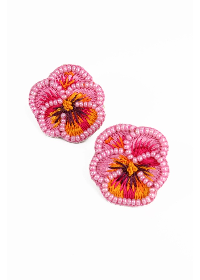 MyDoris | Pink Pansy Beaded Stud Earrings