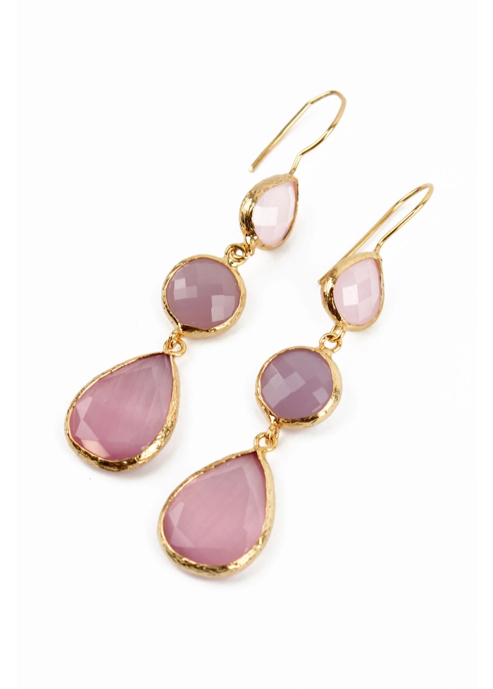 MyDoris | Pink Glass Triple Drop Earrings