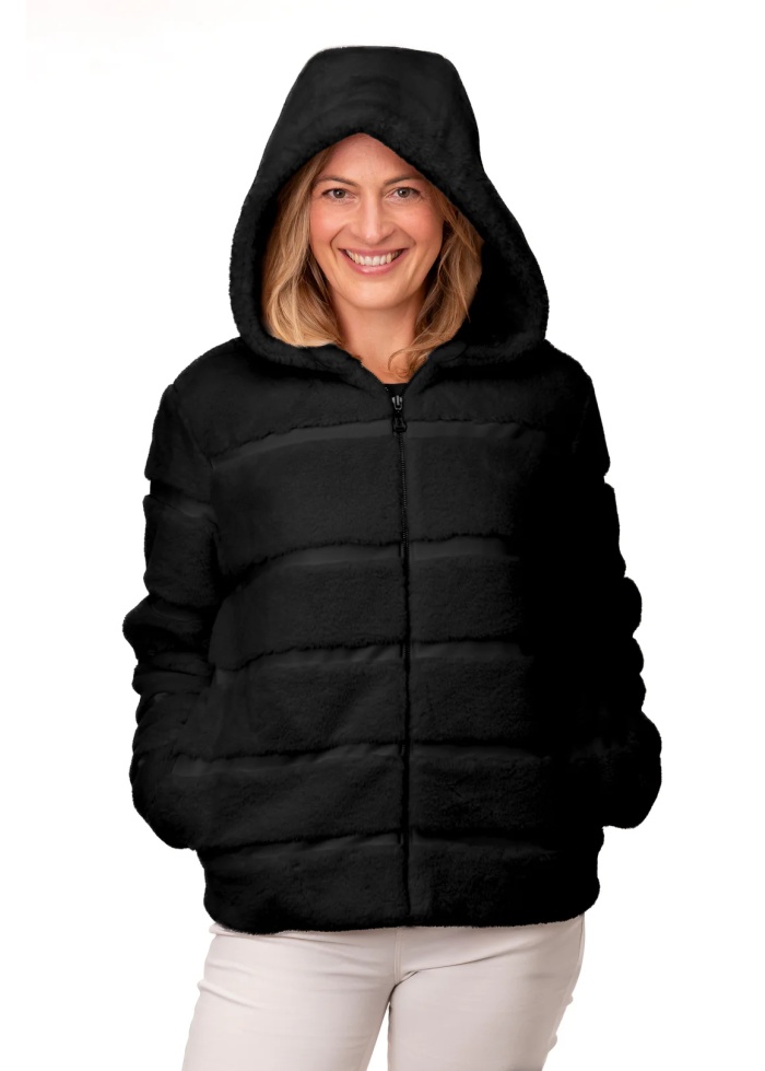 FranchettiBond | Black Faux Fur Hooded Jacket