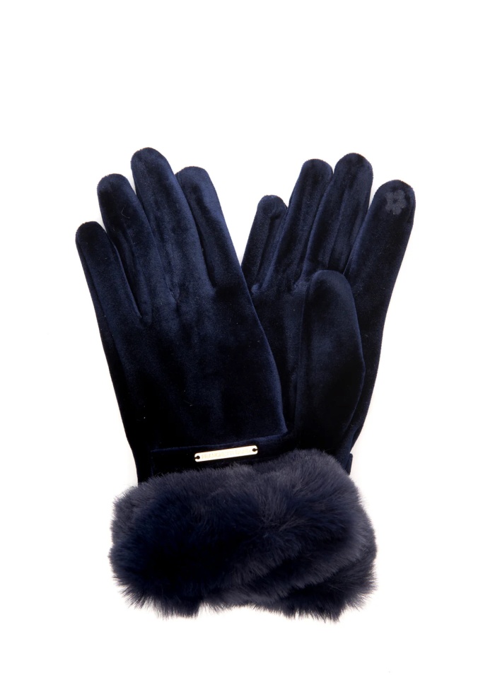 FranchettiBond | Fur Trim Navy Gloves