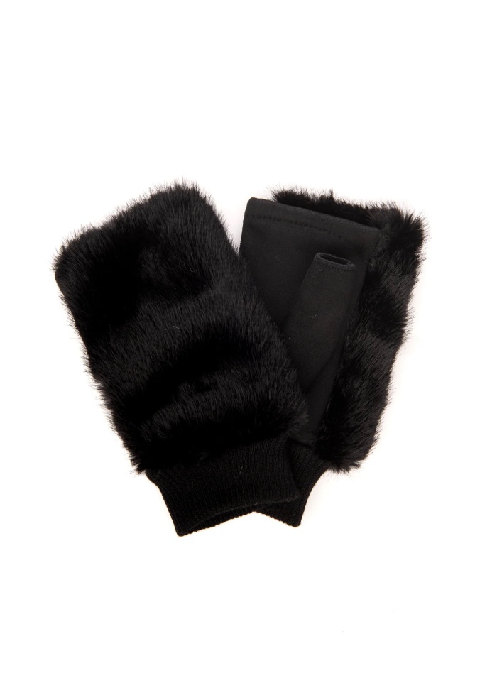 FranchettiBond | Faux Fur Black Mittens