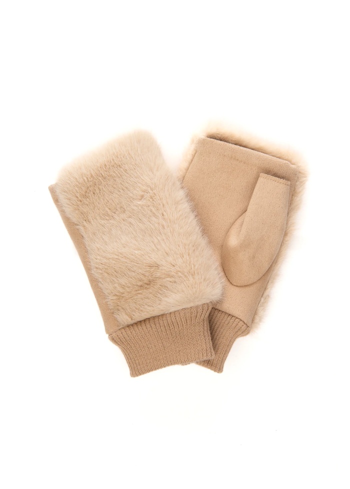 FranchettiBond | Faux Fur Cream Mittens