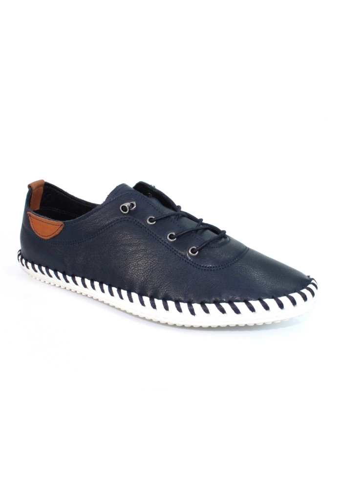 Lunar | St Ives Navy Leather Plimsoll 