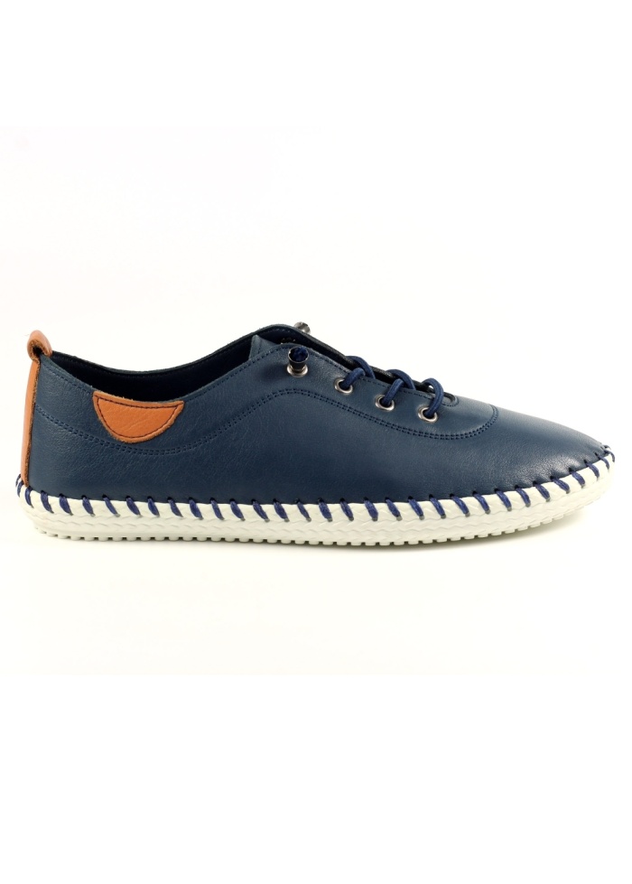 Lunar | St Ives Navy Leather Plimsoll 
