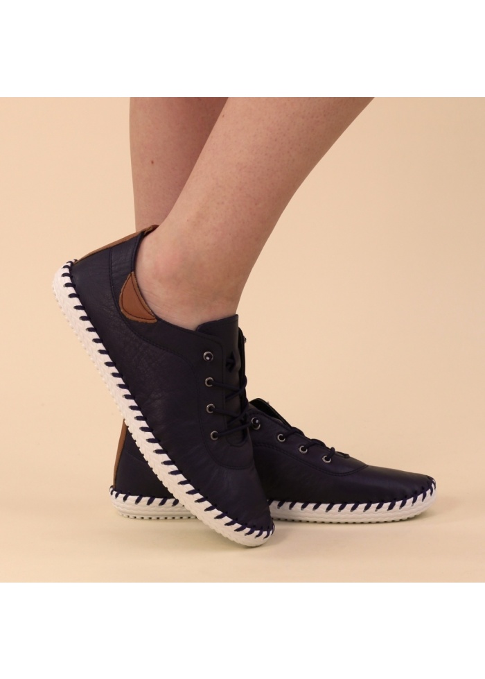 Lunar | St Ives Navy Leather Plimsoll 