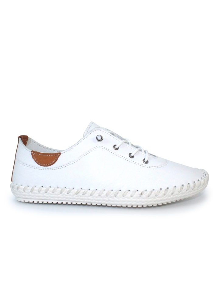 Lunar | St Ives White Leather Plimsoll