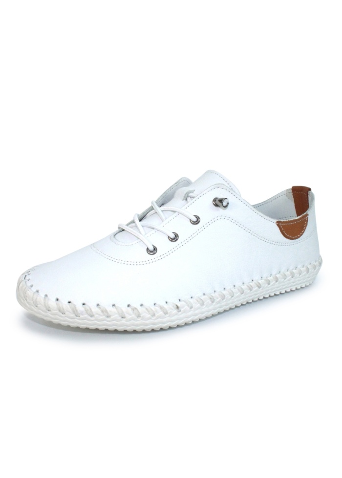 Lunar | St Ives White Leather Plimsoll