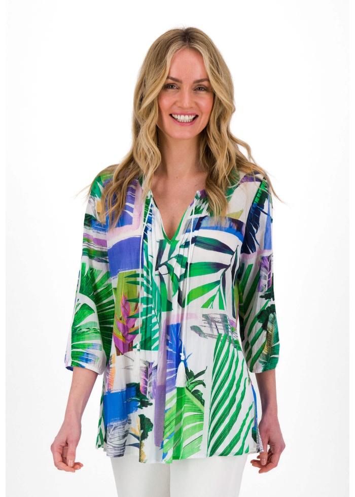 Just White | Leaf Print Blouse