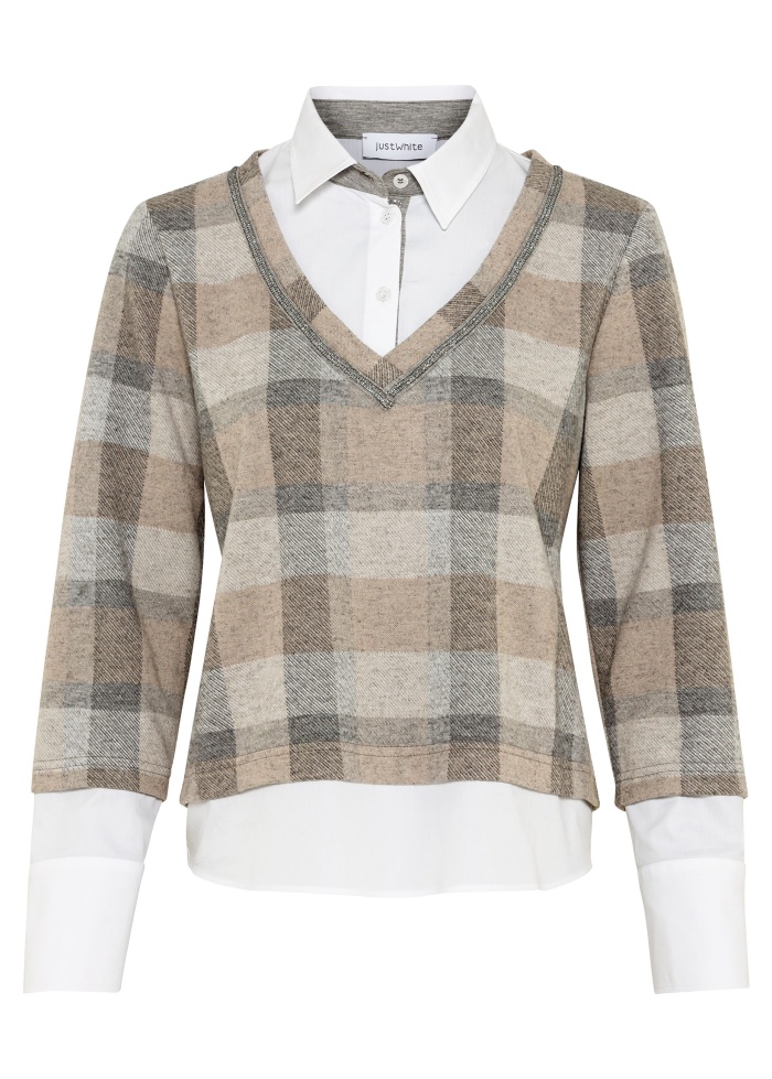 Just White | Check Layered Top