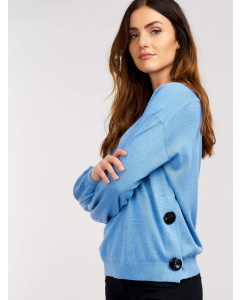 Cotton Blend Sweater with Side Buttons